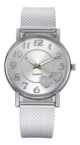 Reloj De Cuarzo Corazones Para Mujer Plateado 