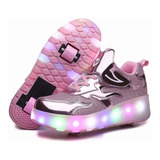 Tenis Patin Led Con 2 Ruedas. Zapato Patin Luces Carga Usb