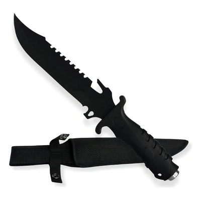 Cuchillo Tipo Rambo Pavonado Con Funda De Nylon Y Rompe Cristal Campismo Tactico Cacería Monte Militar Swat Acero Inoxidable Uso Rudo Full Tang Cuchillo De Una Sola Pieza Resistente Al Óxido | Meses sin interés