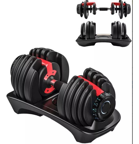 Dumbell Halter Ajustavel 24kg Treino Cor Preto E Vermelho