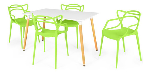 Mesa De Jantar Eiffel Branca 120x80cm + 4 Cadeiras Allegra Cor Verde