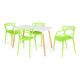 Mesa De Jantar Eiffel Branca 120x80cm + 4 Cadeiras Allegra Cor Verde