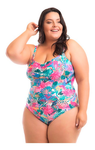 Maiô Feminino Estampado, Plus Size, Sem Bojo, 48, 50, 52, 54