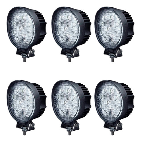 Pack X 6 Faros Reflector Led 27w Redondo 12v 24v Tractor