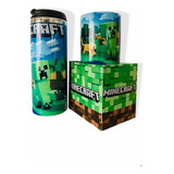 Termo + Taza Minecraft. Color Verde Liso