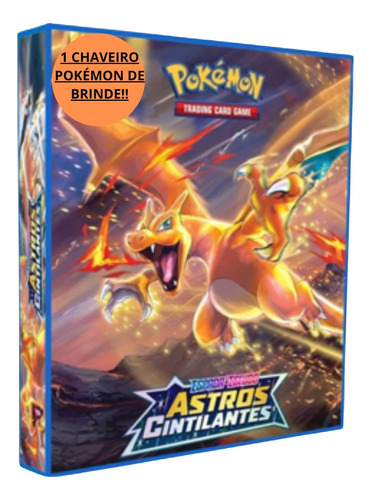 Álbum Pasta Fichário Pokemon + 30 Folhas + 59 Cards + Brinde