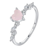 Anillo De Corazón Con Cuarzo Rosa Natural. Plata 0.925