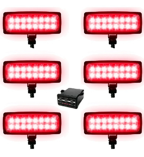 Estrobo 12v Milha Farol Led Vermelho 6 Farol Carro Moto