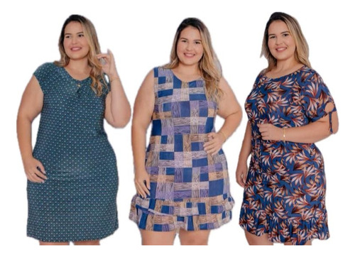 Kit 3 Vestido Liganete Manga Básica Soltinho Tendência