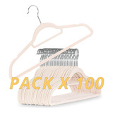 Pack 100 Percha Slim Terciopelo Beige Antideslizante Premium