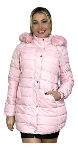 Parka De Nylon Forrada Com Pelo Capuz Removível Premium Top