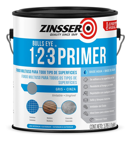 Esmalte Primer Multiuso Zinsser 1-2-3 Gris Mate Brochable 3,