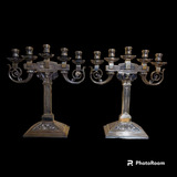 Par De Candelabros De 5 Brazos En Bronce Labrado