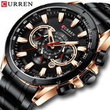 Reloj De Cuarzo Curren 8363 Para Hombre, Correa Original De Acero Inoxidable, Color Negro, Bisel, Color De Fondo Negro