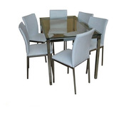 Juego Comedor Combo Cromado Vidrio Rectangular Mesa Milan 1.4 X 80 + 6 Sillas Reforzadas Caño Directo Garantia D Fabrica