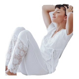 Pijama Maternal Modal Jazmín White 3141 Vridda