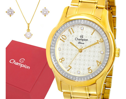 Relógio Champion Feminino Dourado Luxo Garantia Original