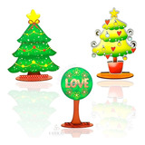 Kit 3 Mini Arvores Enfeite Decoração De Natal Mdf Adesivado 