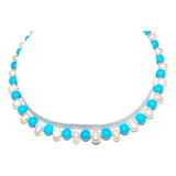Collar Perla Cultivada 10 Mm Agua Dulce Blanca Azul Gota