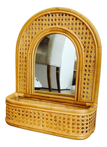 Espejo Estante Rattan Fibras Naturales Bohemio Diseño Deco