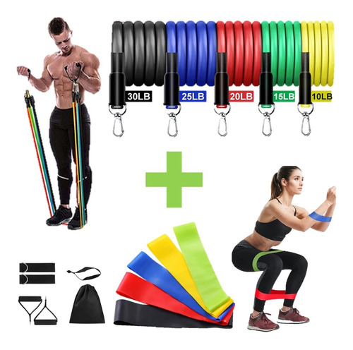 Kit Elástico Extensor 11+5 Mini Bands P/treino Musculação