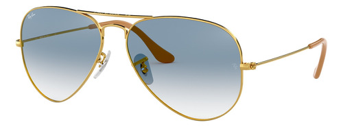 Anteojos De Sol Ray-ban Aviator Gradient Small Con Marco De Metal Color Polished Gold, Lente Light Blue De Cristal Degradada, Varilla Polished Gold De Metal - Rb3025