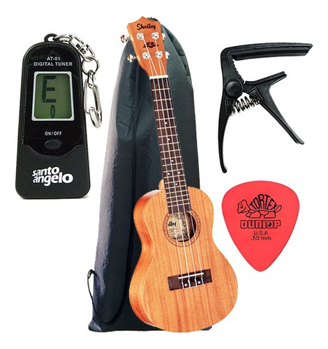 Ukulele Shelby Concert - Su23m + Capa, Afinador E Palhetas