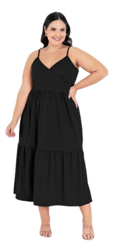 Vestido Soltinho Plus Size Roupas Feminina Midi Babado Barra