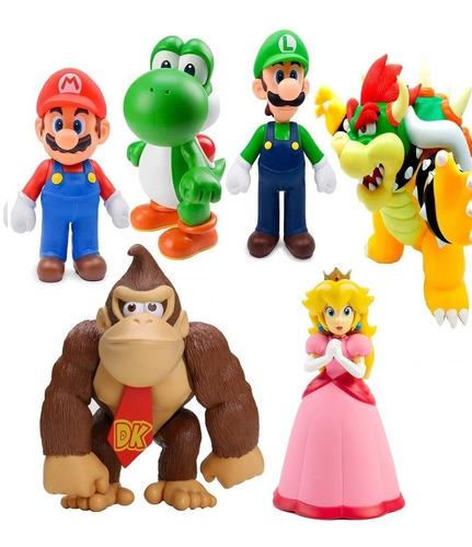 Set 6 Figuras Mario Bros 14 Cm Yoshi Bowser Donkey Kong