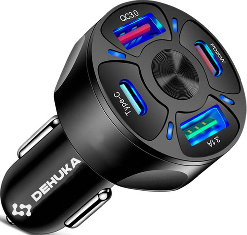 Dehuka Cargador Para Auto Usb Tipo C Carga Rapida 4 Puertos Pd20w 