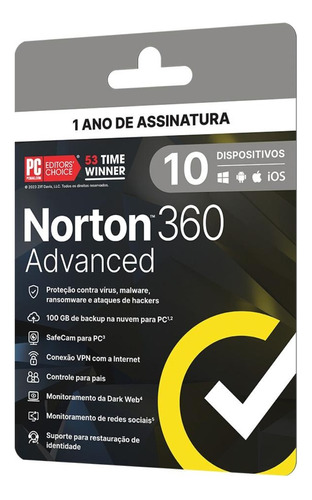 Norton 360 Advanced 1 Usuário 10 Dispositivos Lançamento!