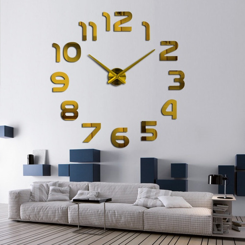 Reloj Para Pared 3d Grande Dorado Gran Diseño Moderno