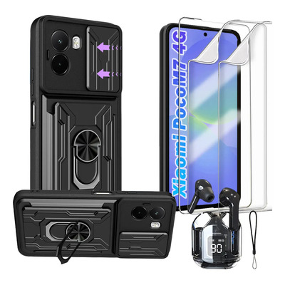 5 Kit Funda Transparente Para Xiaomi Poco M7 4g Con 2 Mica Pantalla Hd+ Mica Cámara+ Auriculares Bluetooth | MercadoLibre