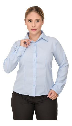 Camisa Camisete Social Feminina Microfibra Manga Longa Lisa