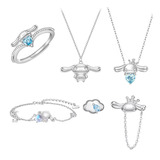 Juego Sanrio Cinnamoroll Plata Collar, Anillo, Aretes Mujer 