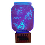 Lampara Led 3d Frasco De Mariposas Con Nombre C/control Remo