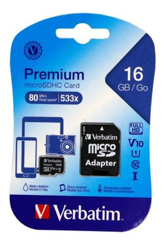 Memoria Micro Sd 16gb Verbatim V10 Con Adaptador