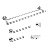 Kit De Acessórios Para Banheiro Aço Inox Polido 5 Peças Luxo