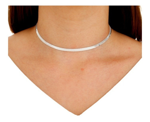 Colar Chocker Feminino Laminado Folheado A Prata.