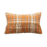 Cotton Flannel Lumbar Pillow With Fringe, Multicolor Pl...