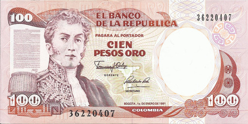 Colombia  100 Pesos Oro 1 De Enero 1991