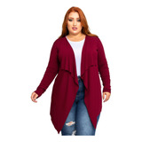 Cardigan Feminino Plus Size Kimono Manga Longa Suéter