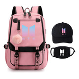 3 Unids/set Bts School Student Mochila Máscara Gorra