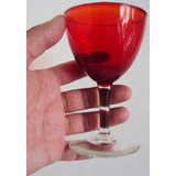 Taça  Vinho Vidro Vermelho Rubi Canelado Base Transparente