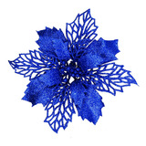 Flores Nochebuena Artificial Glitter Azul Rey 24 Pz 16x22 Cm