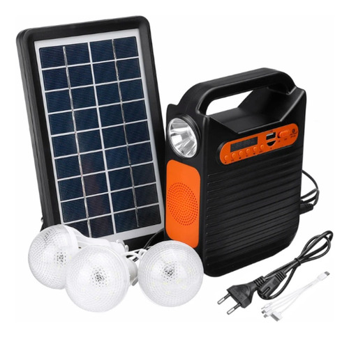 Kit Panel Solar Radio Bt Portatil + 3 Bombillos + Batería