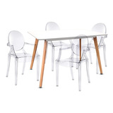 Juego Mesa Eames Rectangular + 4 Sillas Ghost Con Brazos