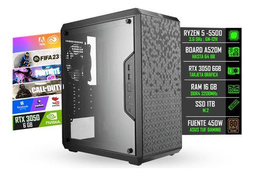 Torre Gamer Ryzen 5 + 16gb + Nvme 1tb + Gpu + Psu 80 Bronce