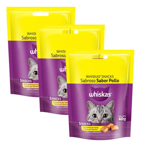 3 X Whiskas Snacks Sabroso Sabor Pollo 40gr - Happy Tails 