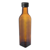 Botella Vidrio Aceite 250 Cc Ambar Cuadrada Con Tapa X 12 Un